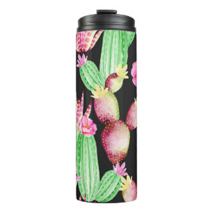 Watercolor succulents: cactus floral pattern. thermal tumbler
