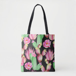 Watercolor succulents: cactus floral pattern. tote bag