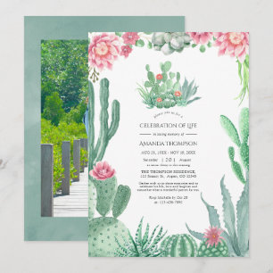 Watercolor Succulents Celebration of Life Photo Invitation