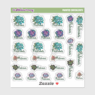 Watercolor Succulents Custom Name Labels   School