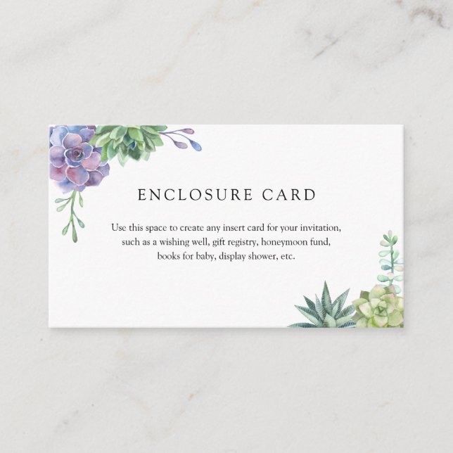 Watercolor Succulents Enclosure Card (Front)