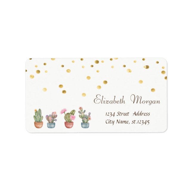 Watercolor Succulents Faux Gold Foil Confetti Label (Front)