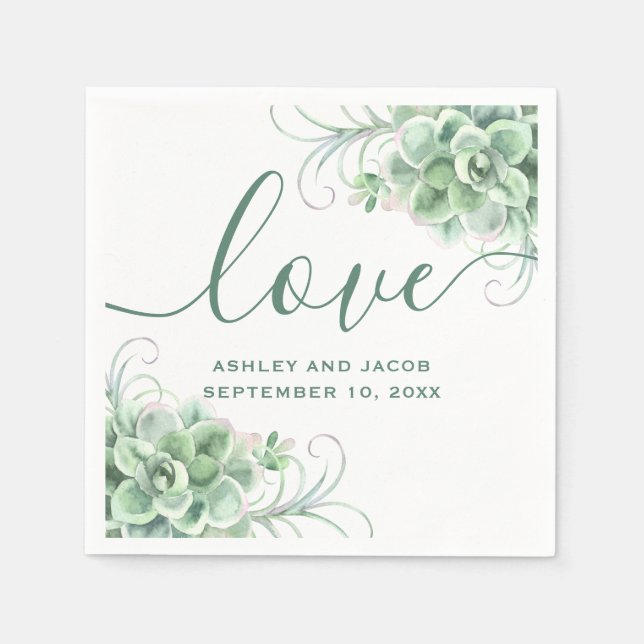 Watercolor succulents. Floral cactus wedding Napkin (Front)