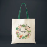 Watercolor Succulents Floral Tote Bag Bridesmaid<br><div class="desc">Customizable tote bag featuring watercolor succulents and cactus wreath with flowers accent. Thsi floral tote bag is perfect as a personalized gift.</div>
