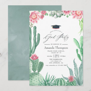 Watercolor Succulents Graduation Party Invitation