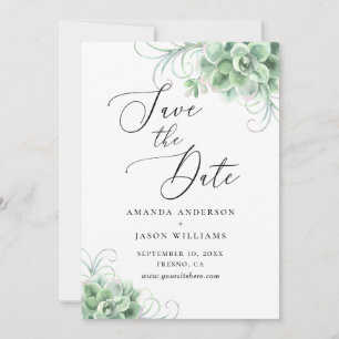 Watercolor succulents. Green cactus botanical Save The Date