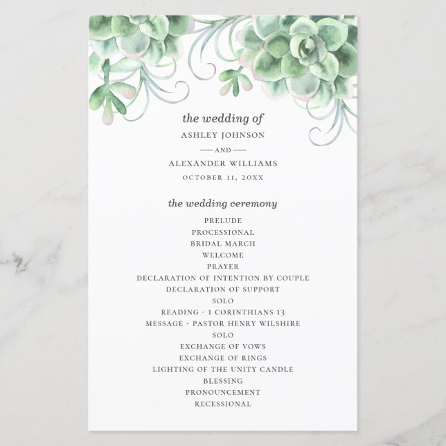 Watercolor succulents. Greenery cactus wedding (Front)