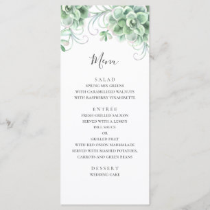 Watercolor succulents. Greenery cactus wedding Menu