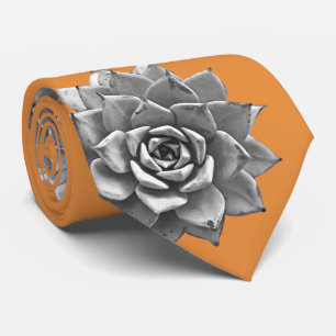 Watercolor Succulents Grey on Orange Tie