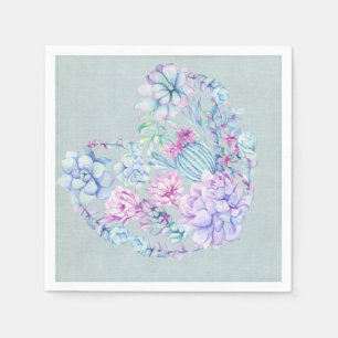 Watercolor Succulents Heart Napkin