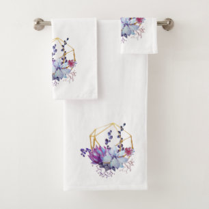 Watercolor Succulents On White Bath Towel Set