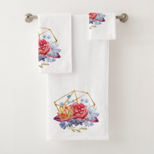 Watercolor Succulents On White Bath Towel Set