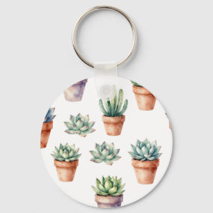 Watercolor Succulents Pattern Keychain