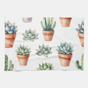 Watercolor Succulents Pattern Kitchen Towel