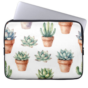 Watercolor Succulents Pattern Laptop Sleeve