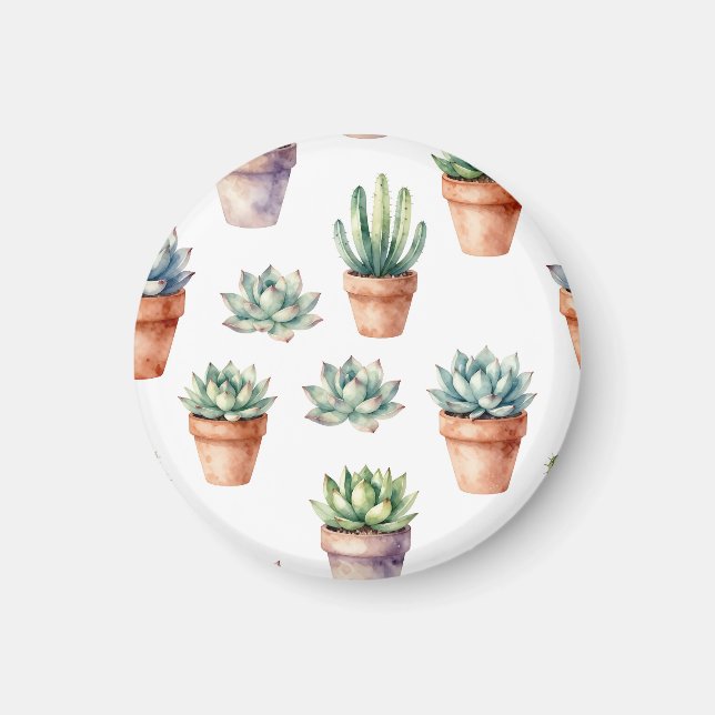 Watercolor Succulents Pattern Magnet (Front)