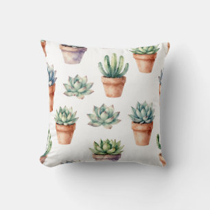 Watercolor Succulents Pattern Throw Pillow