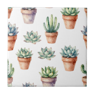 Watercolor Succulents Pattern Tile