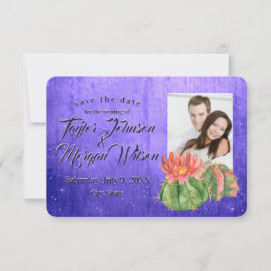 Watercolor Succulents Photo Purple Save The Date Invitation