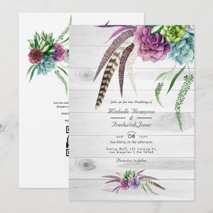 Watercolor Succulents QR Code Bohemian Wedding Invitation