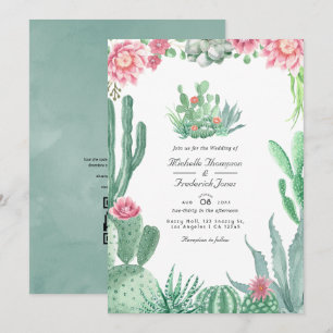Watercolor Succulents QR Code RSVP Wedding Invitation