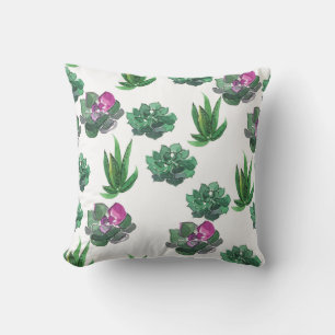 Watercolor Succulents Seamless Pattern Design Throw Pillow