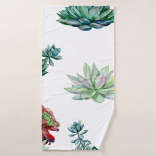 Watercolor succulents seamless pattern, echeveria  bath towel