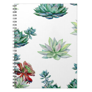Watercolor succulents seamless pattern, echeveria  notebook
