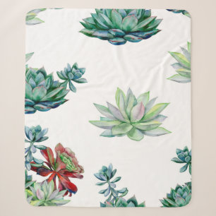 Watercolor succulents seamless pattern, echeveria sherpa blanket