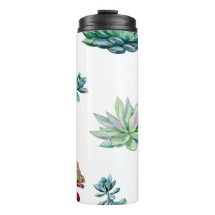 Watercolor succulents seamless pattern, echeveria  thermal tumbler