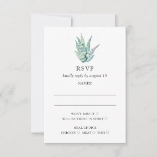 Watercolor succulents. Simple green cactus wedding RSVP Card