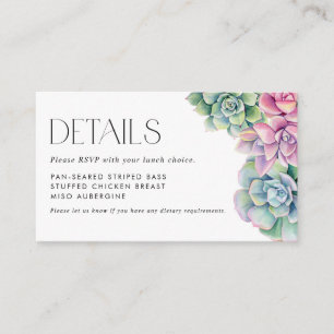Watercolor Succulents Summer RSVP Details Enclosure Card