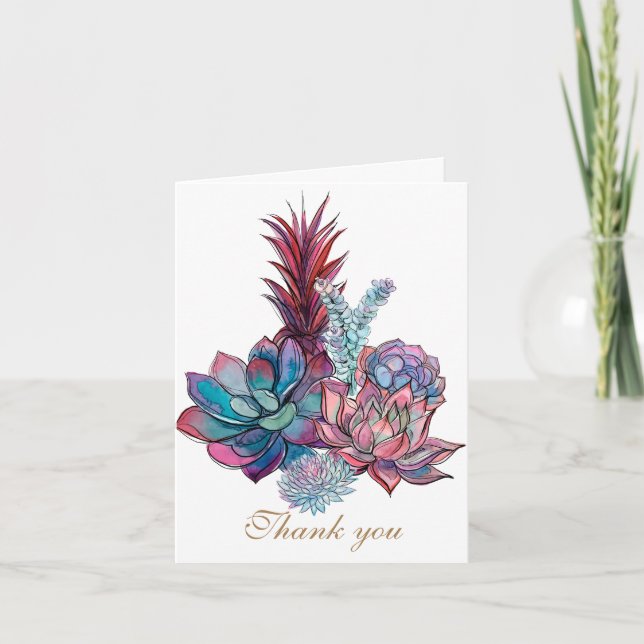 Watercolor Succulents Thank You (Front)
