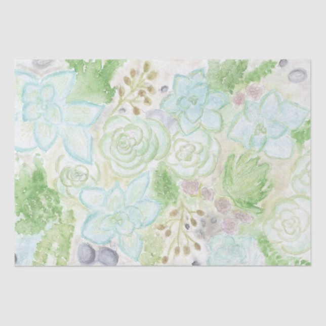 Watercolor Succulents Tissue Paper (Front)