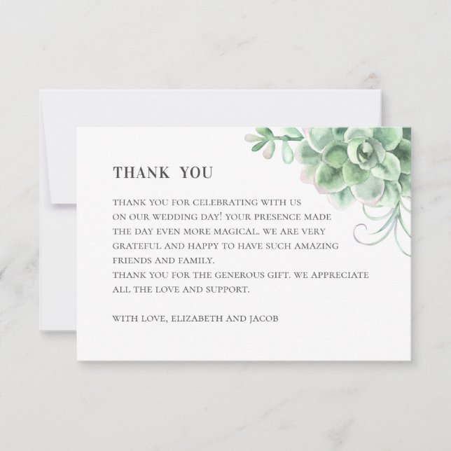 Watercolor succulents. Wedding cactus. Botanical Thank You Card (Front)