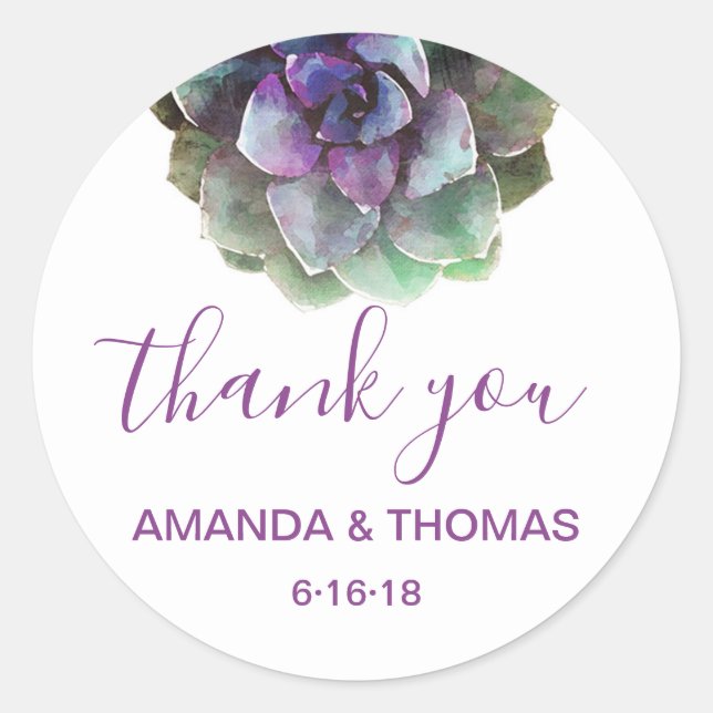 Watercolor Succulents wedding favour sticker (Front)