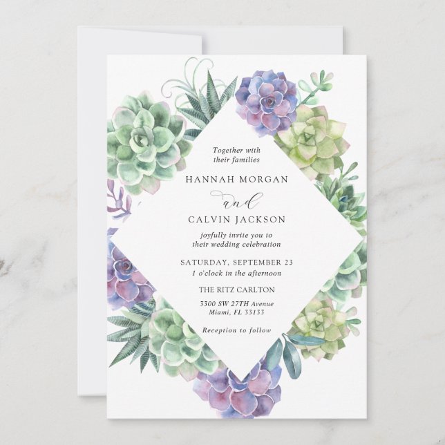 Watercolor Succulents Wedding Invitation (Front)
