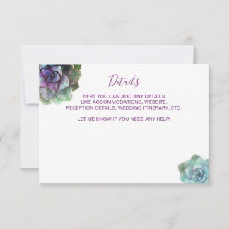 Watercolor Succulents Wedding Invitation Details