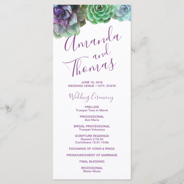 Watercolor Succulents | Wedding Program (Front)