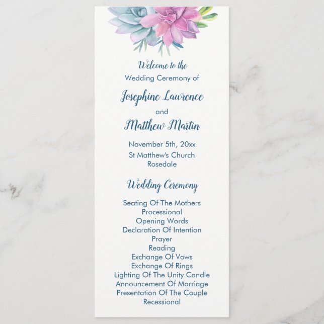 Watercolor Succulents Wedding Programs (Front)