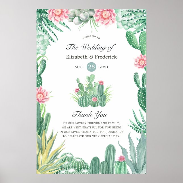 Watercolor Succulents Wedding Welcome Poster (Front)
