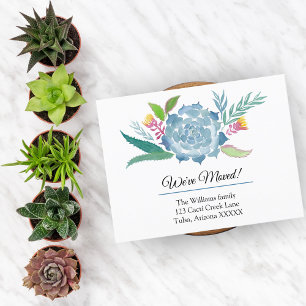 Watercolor Succulents We've Moved Announcement Postcard