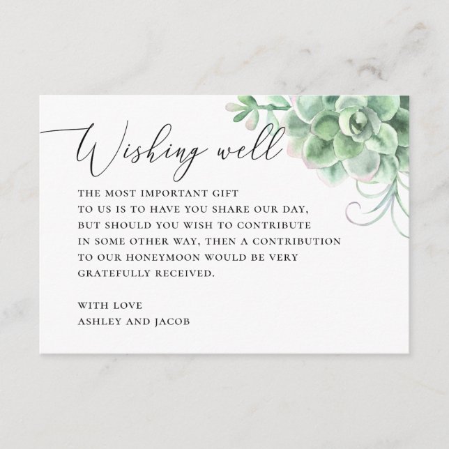 Watercolor succulents wishing well. Cactus wedding Enclosure Card (Front)