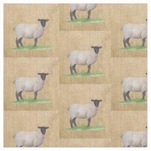 Watercolor Suffolk Sheep Fabric