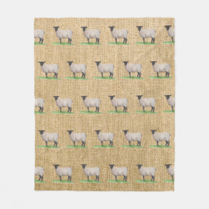 Watercolor Suffolk Sheep Fleece Blanket
