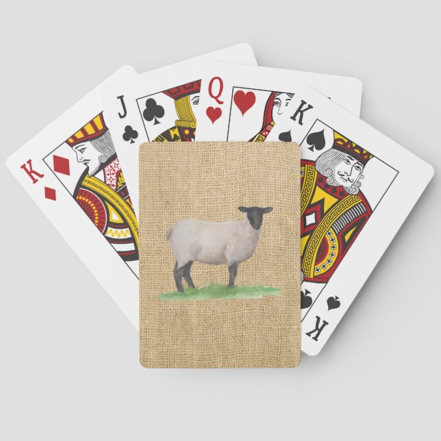 Watercolor Suffolk Sheep Playing Cards (Back)