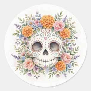 Watercolor Sugar Skull Day Of The Dead Sticker
