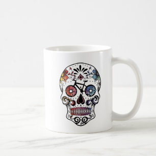 Watercolor sugar skull with bike parts coffee mug