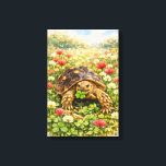 Watercolor Sulcata Tortoise with lucky clover Canvas Print<br><div class="desc">Watercolor drawing with a Sulcata tortoise walking through the fields of red and white clover,  carrying a lucky four leaf clover. Perfect birthday or just because gift for turtle lovers.</div>