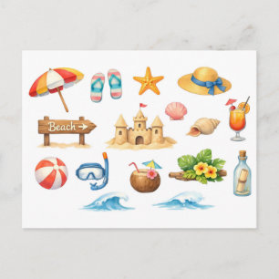 Watercolor Summer Beach Fun Postcard
